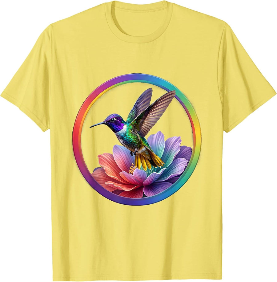 Men's Hummingbird Autism Spectrum Blooming Flower Art T-Shirt - Lemon Yellow