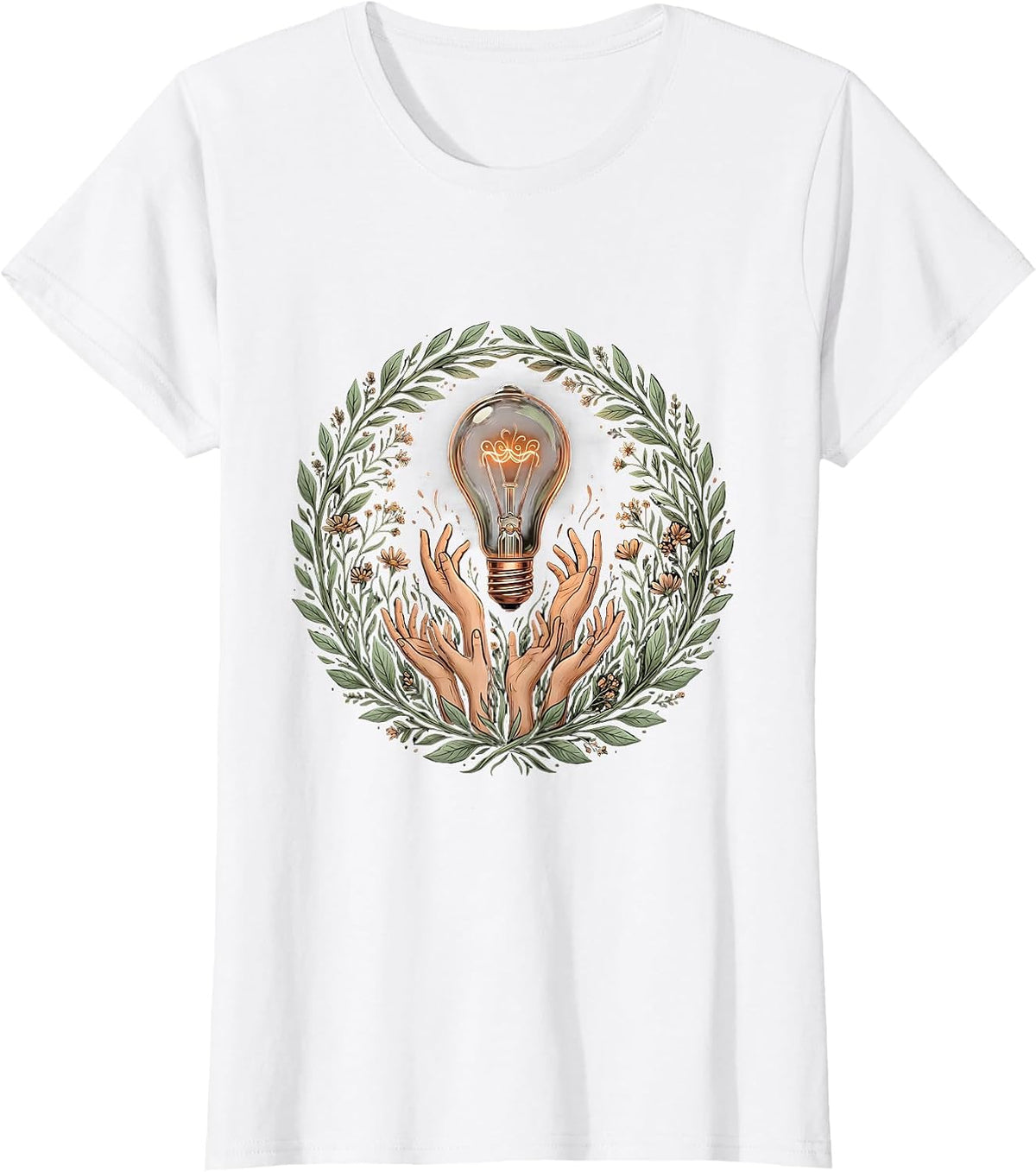 Women's Special Education Teacher Lightbulb Hands Design T-Shirt - White
