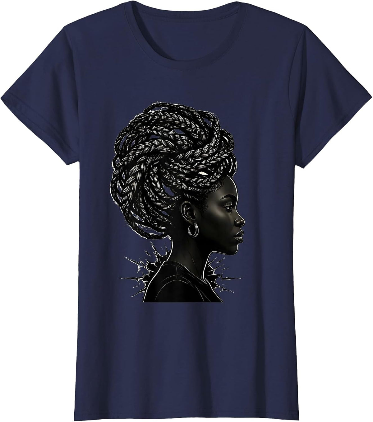 Women's Black Woman Pride Line Art Strength And Unbothered T-Shirt - Navy Blue