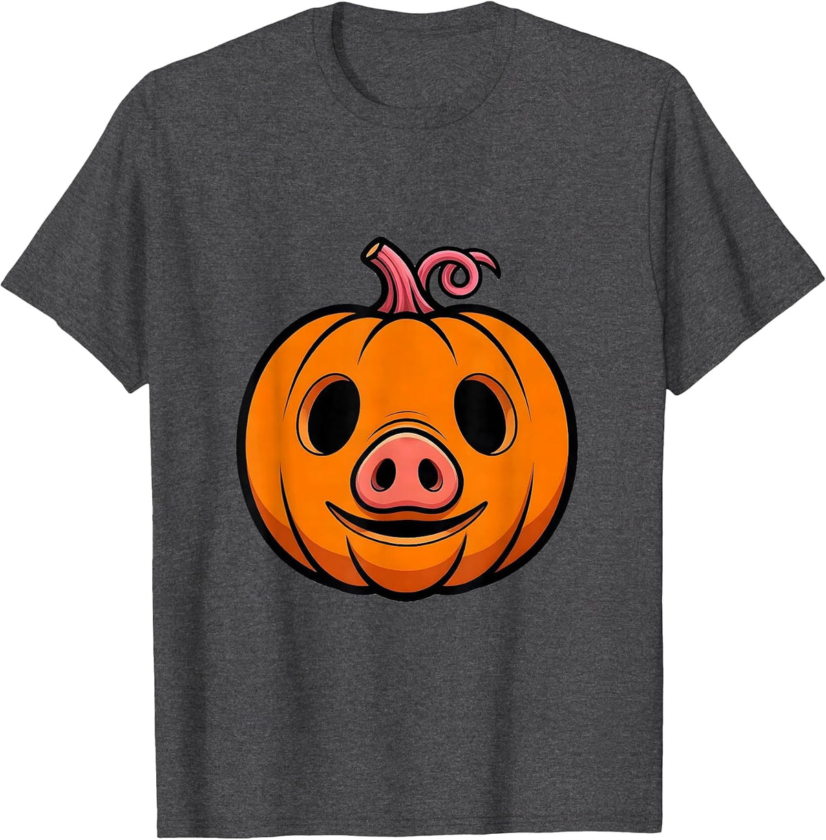 Pig Pumpkin Face Funny Halloween Costume Pig Lover T-Shirt - Dark Heather Grey