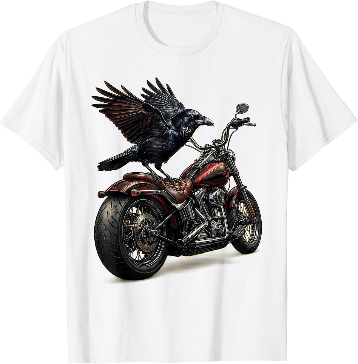 Men's Crow on Chopper Motorcycle Biker Graphic T-Shirt - White