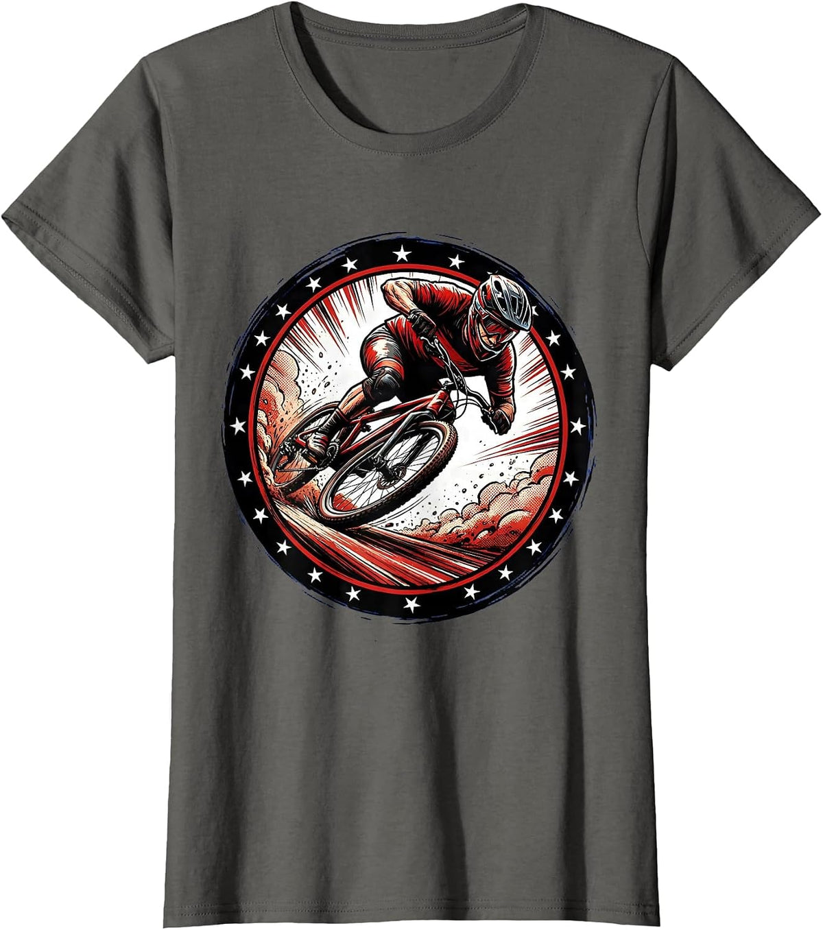 Women's Downhill Cyclist Racing Full Lean Graphic T-Shirt - Asphalt Grey
