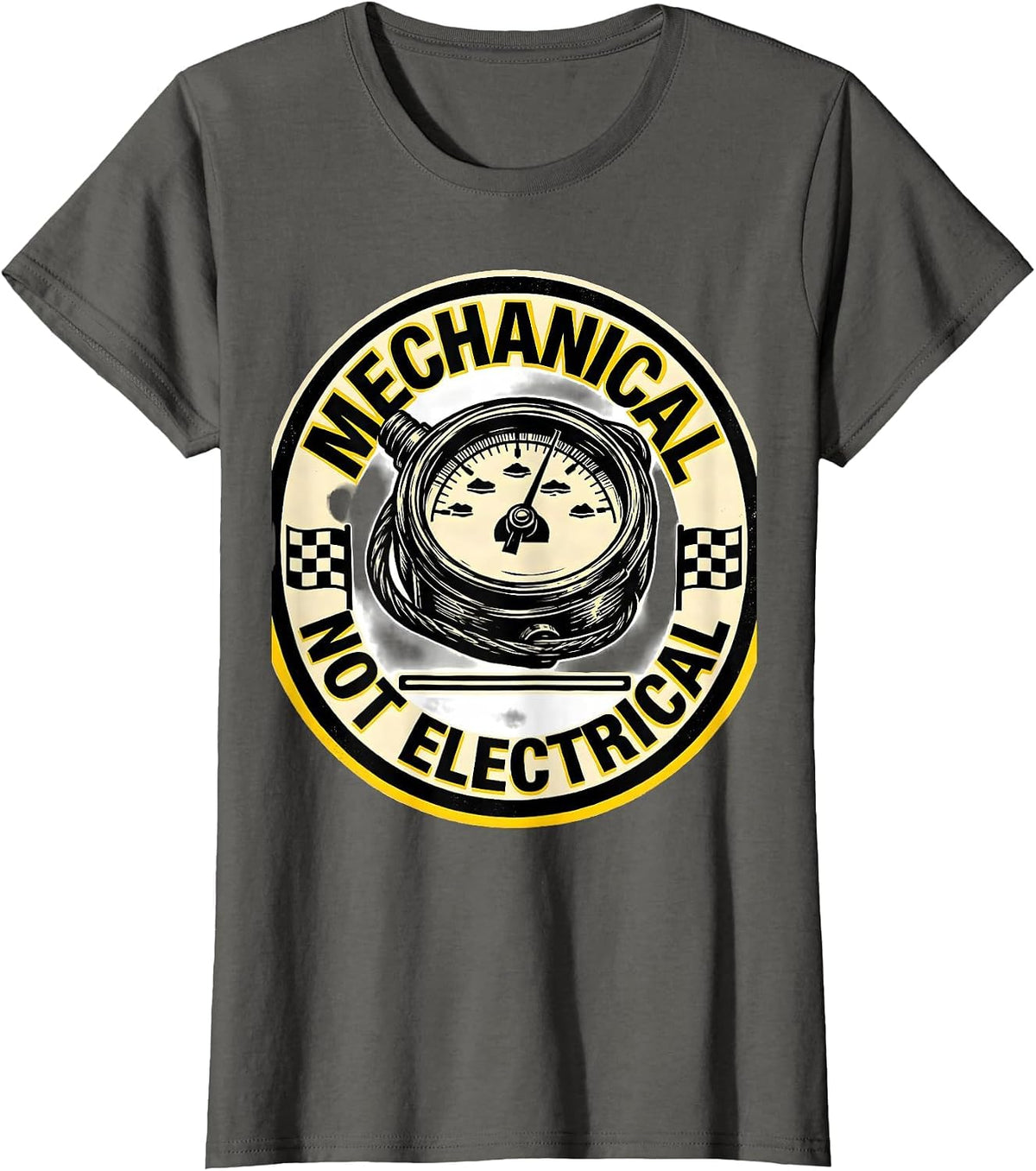 Women's Mechanical, Not Electrical Vintage Stencil Muscle Car Racing T-Shirt - Asphalt Grey
