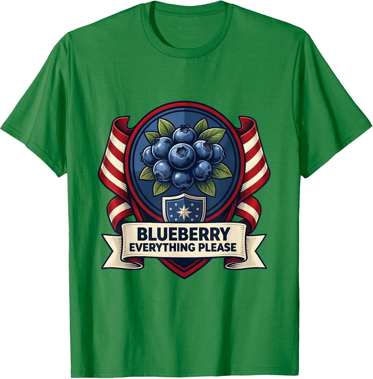 Men's Blueberry Everything Please Red White and Blue Design T-Shirt - Kelly Green