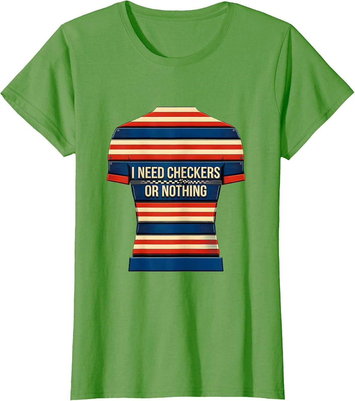 Women's I Need Checkers Or Nothing Patriotic Vintage Car Racing T-Shirt - Grass Green