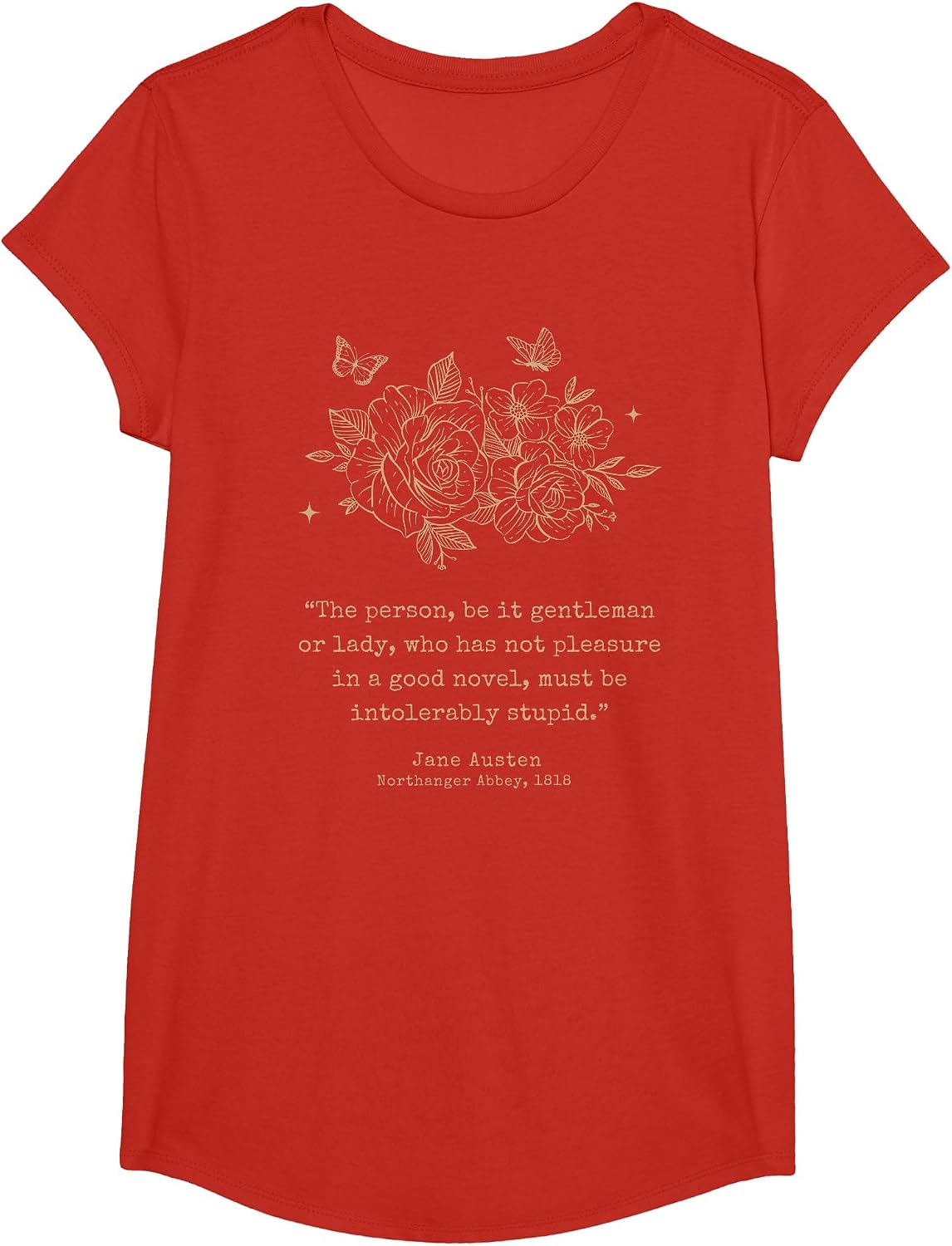 Jane Austen Dark Academia Bookish Bookworm Literary Novel T-Shirt - Girls Red
