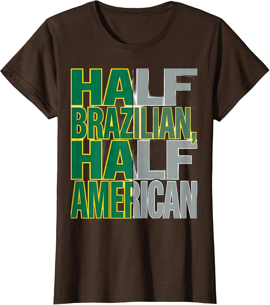 Women's Half Brazilian, Half American Patriotic Pride Family T-Shirt - Brown