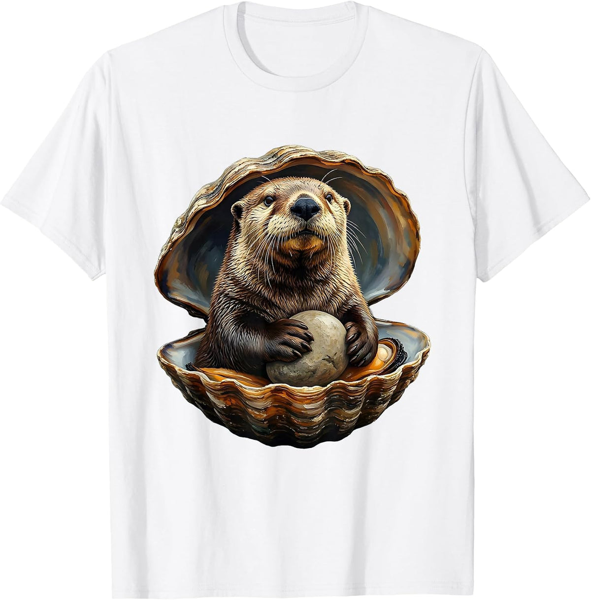 Men's Oversized Sea Otter Gouache Poster Otter Lover Humor T-Shirt - White
