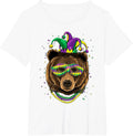 Bear Animal Lover Cute Mardi Gras Carnival Jester T-Shirt, Women's Plus, White, 4X - As Pictured