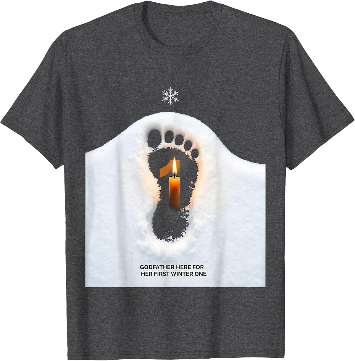 Godfather Here For Her First Winter ONE Matching Winter T-Shirt - Dark Heather Grey