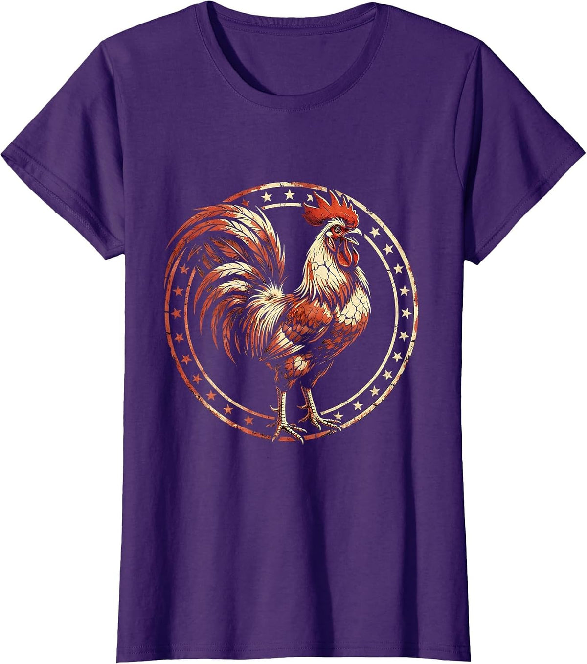 Women's Rooster Crowing at Farm Sunrise Illustration T-Shirt - Purple