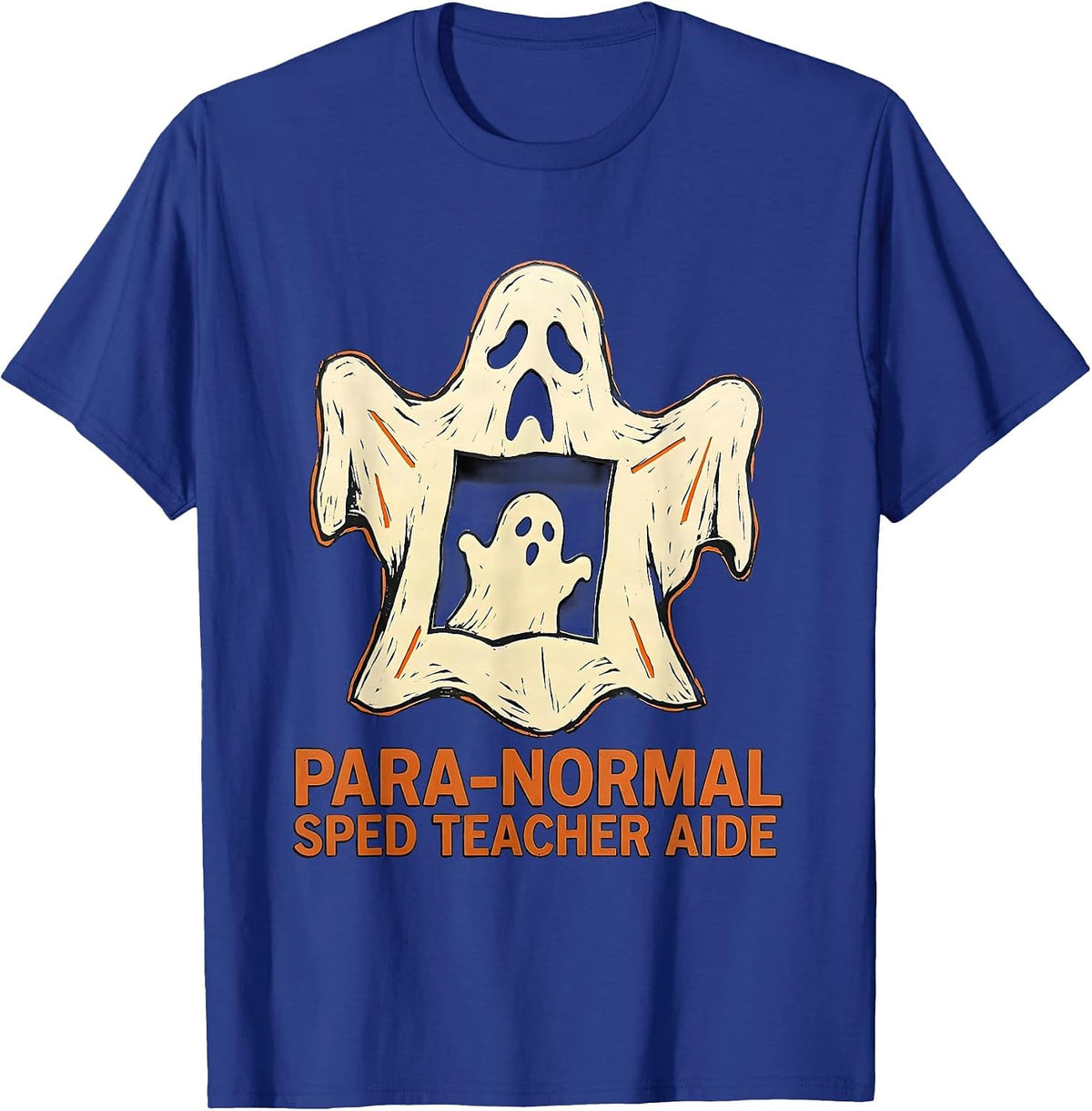 Men's Para-Normal SPED Teacher Aide Ghost Linocut Halloween T-Shirt - Royal Blue