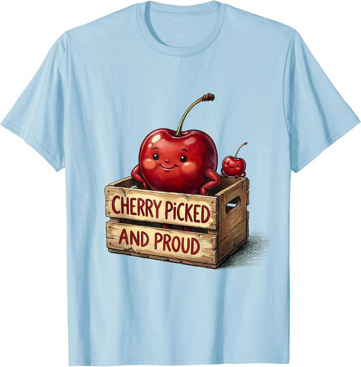 Men's Cherry Picked and Proud Fun Cherry Design T-Shirt - Baby Blue