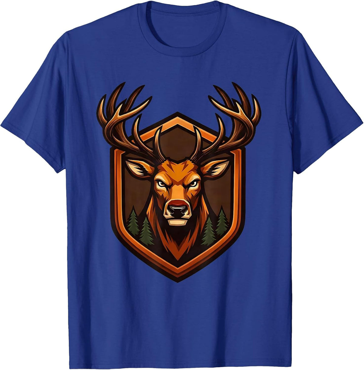 Men's Buck Deer Silhouette Autumn Forest Hunting Design T-Shirt - Royal Blue