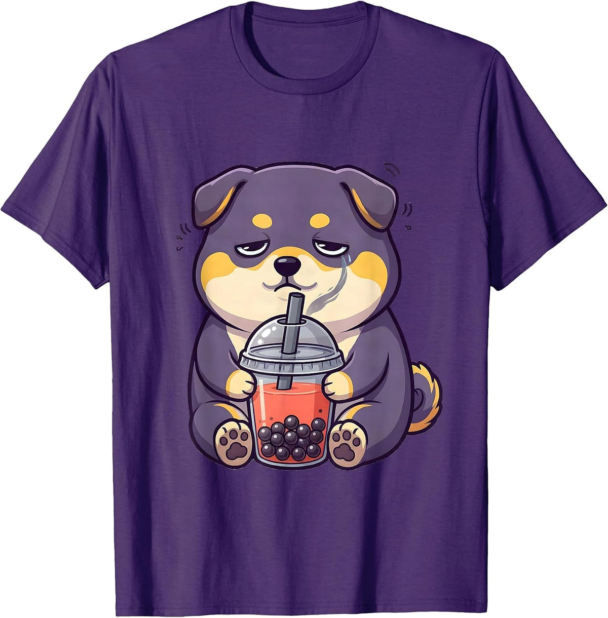 Men's Shiba Inu Boba Tea Kawaii Anime Aesthetic T-Shirt - Purple
