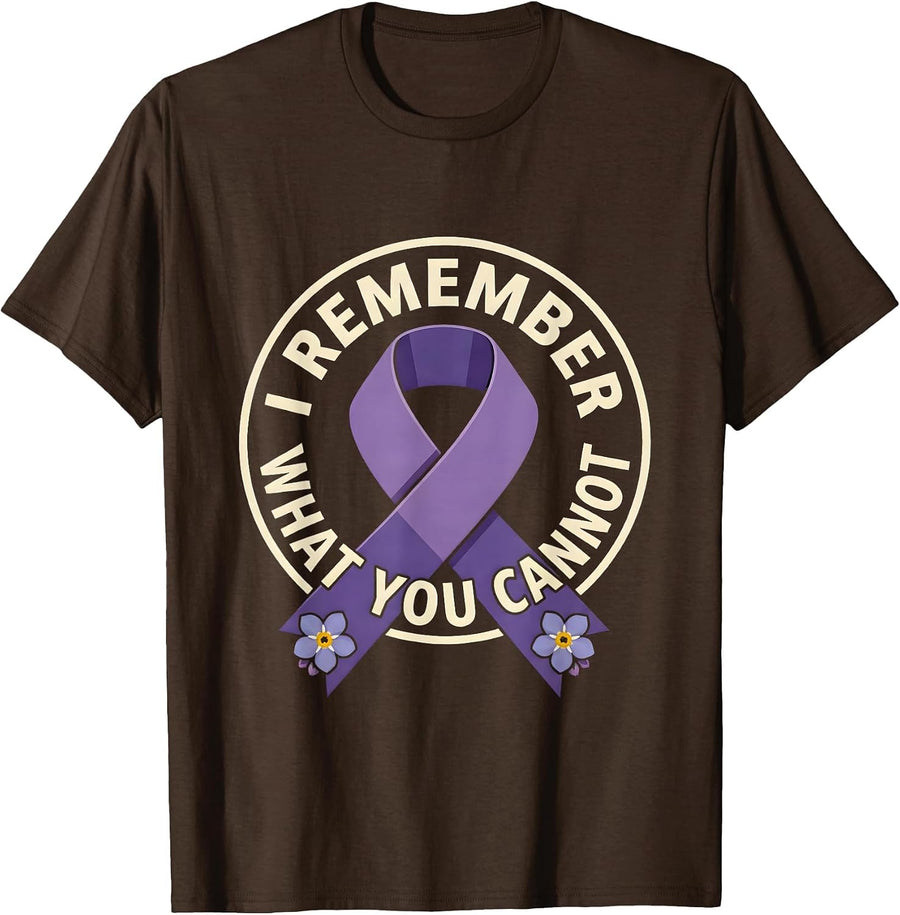 I Remember What You Cannot Purple Ribbon Alzheimers T-Shirt - Brown