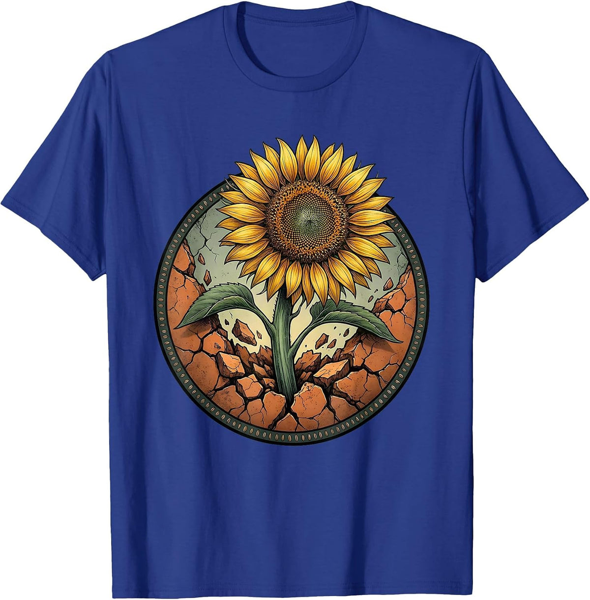 Autism Awareness Sunflower Through Cracked Concrete T-Shirt - Royal Blue