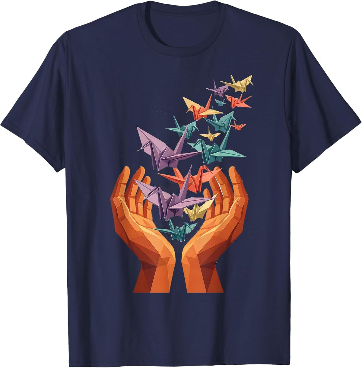 Men's Autism Awareness Origami Birds Freedom Illustration T-Shirt - Navy Blue