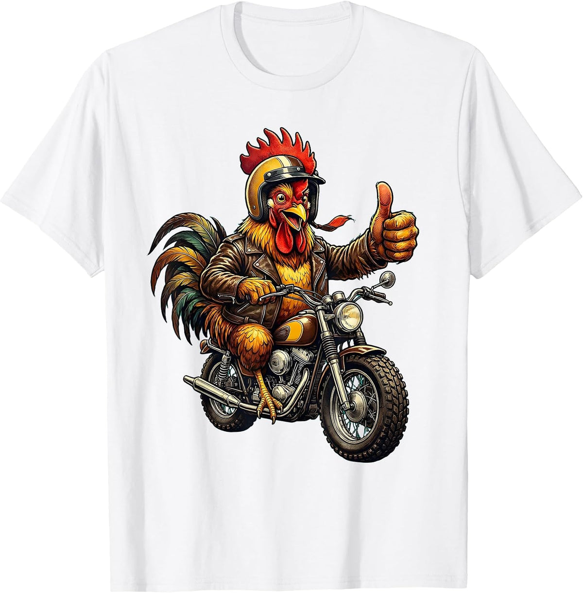Men's Chicken Riding a Vintage Motorcycle Graphic T-Shirt - White