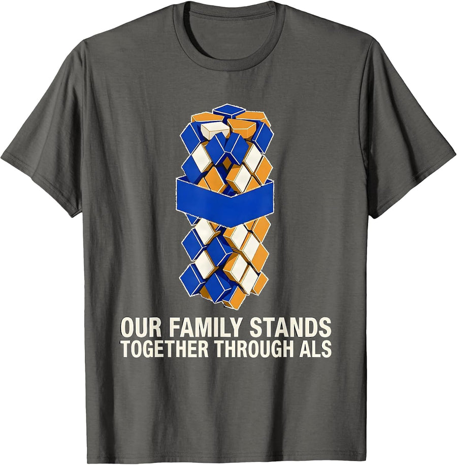 Our Family Stands Together Through ALS Geometric Family T-Shirt - Asphalt Grey