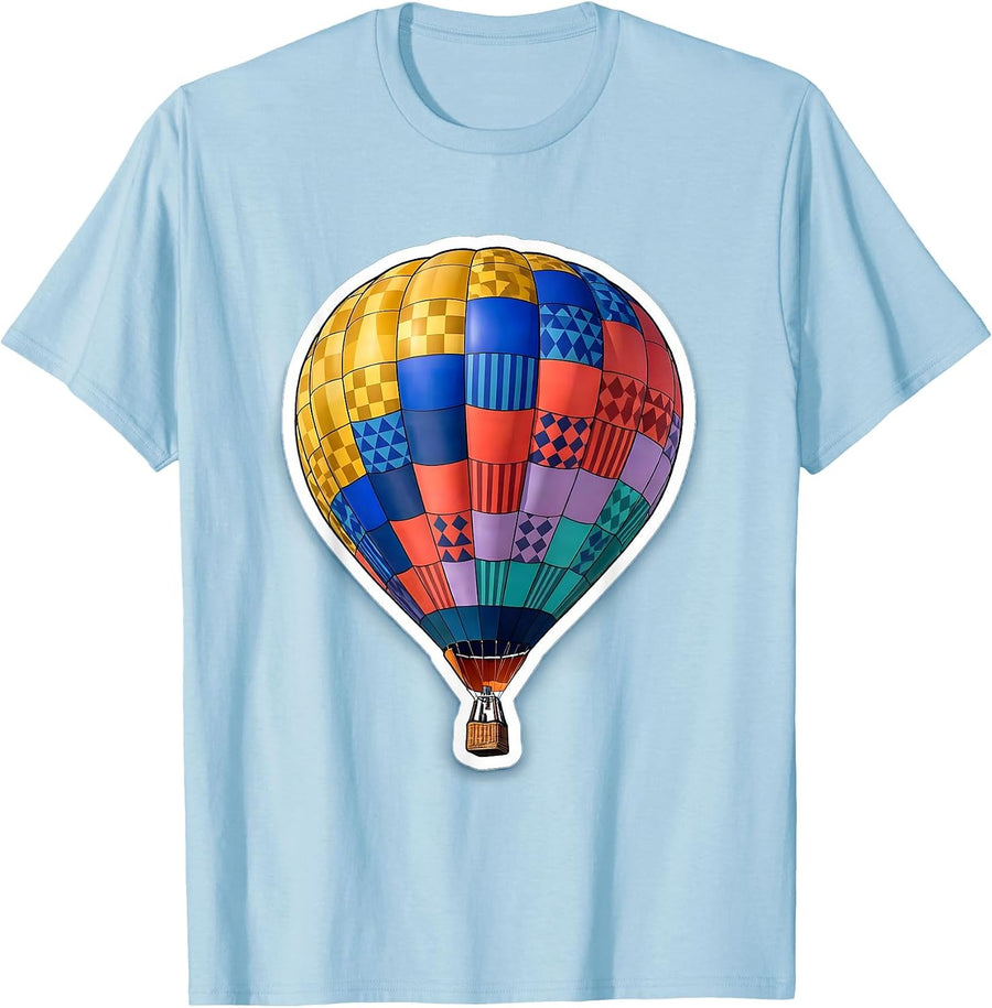 Men's Autism Awareness Patchwork Quilt Hot Air Balloon T-Shirt - Baby Blue