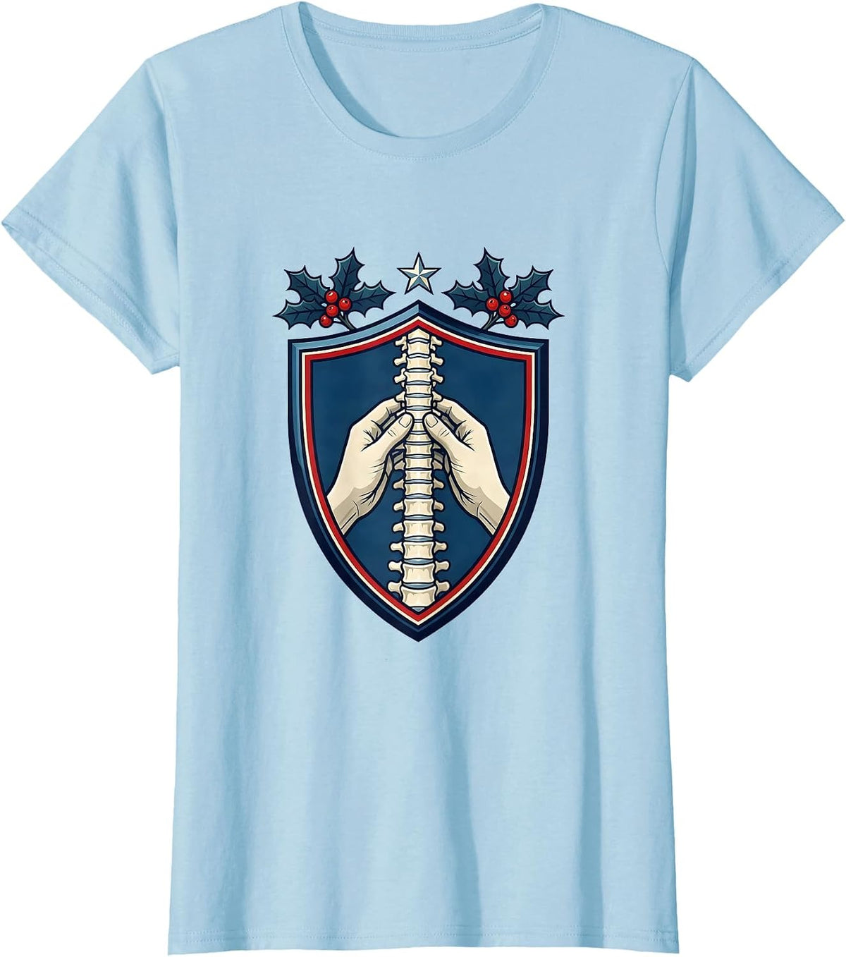 Women's Shield Spine Alignment Chiropractor Christmas Humor T-Shirt - Baby Blue
