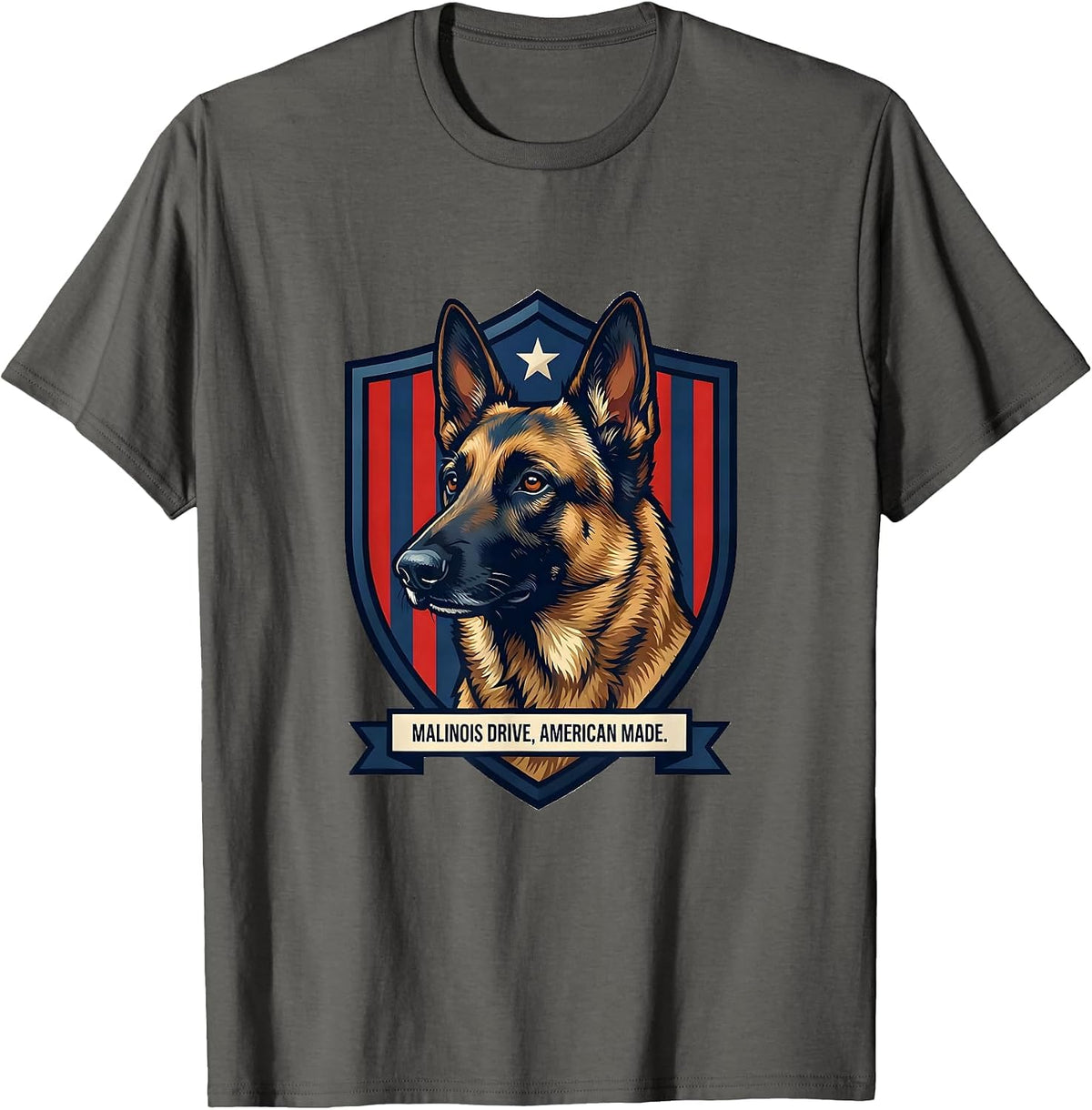 Malinois Drive, American Made Belgian Malinois Dog Breed T-Shirt - Asphalt Grey