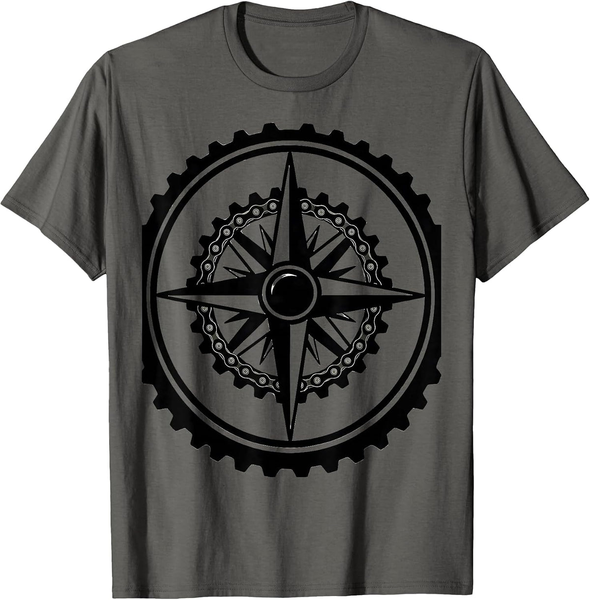 Motorcycle Sprocket Compass Rose Biker Graphic T-Shirt - Asphalt Grey