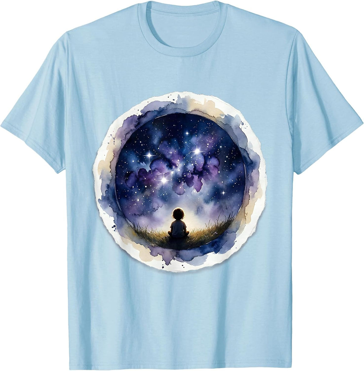 Men's Autism Awareness Starry Night Sky Dreamer Design T-Shirt - Baby Blue
