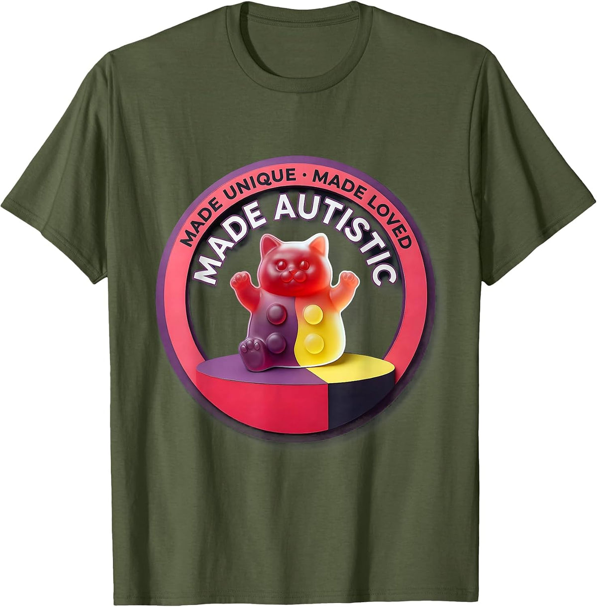 Men's Made Unique, Made Loved, Made Autistic Funny Autism T-Shirt - Olive Green