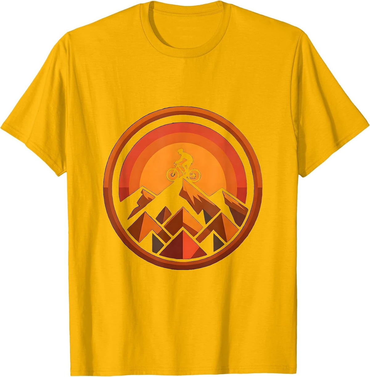 Men's Cyclist Silhouette Mountain Sunset Graphic T-Shirt - Golden Yellow