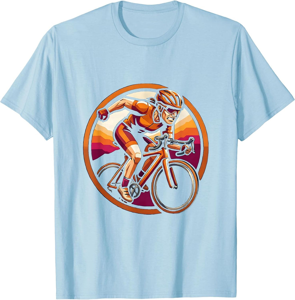 Cyclist Sprinting Uphill Sunset Graphic T-Shirt - Baby Blue