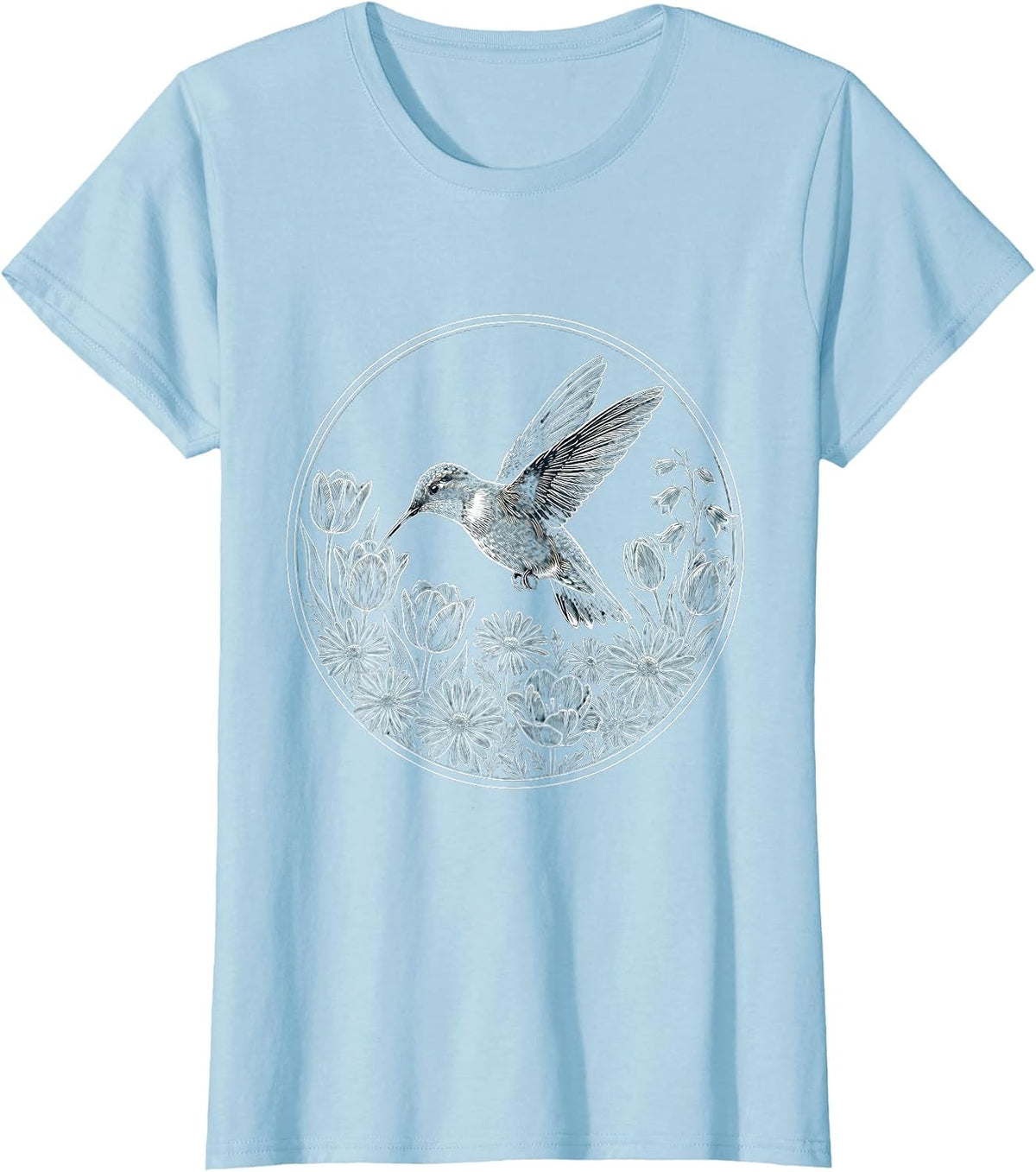 Autism Awareness Hummingbird Floral Art T-Shirt - Baby Blue