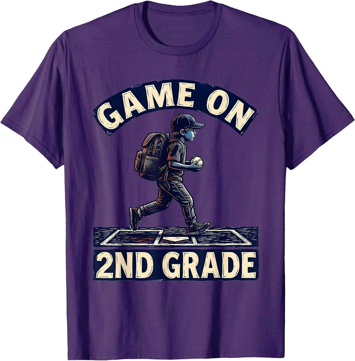 Men's Game On 2nd Grade Back To School Baseball Drip for Boys T-Shirt - Purple