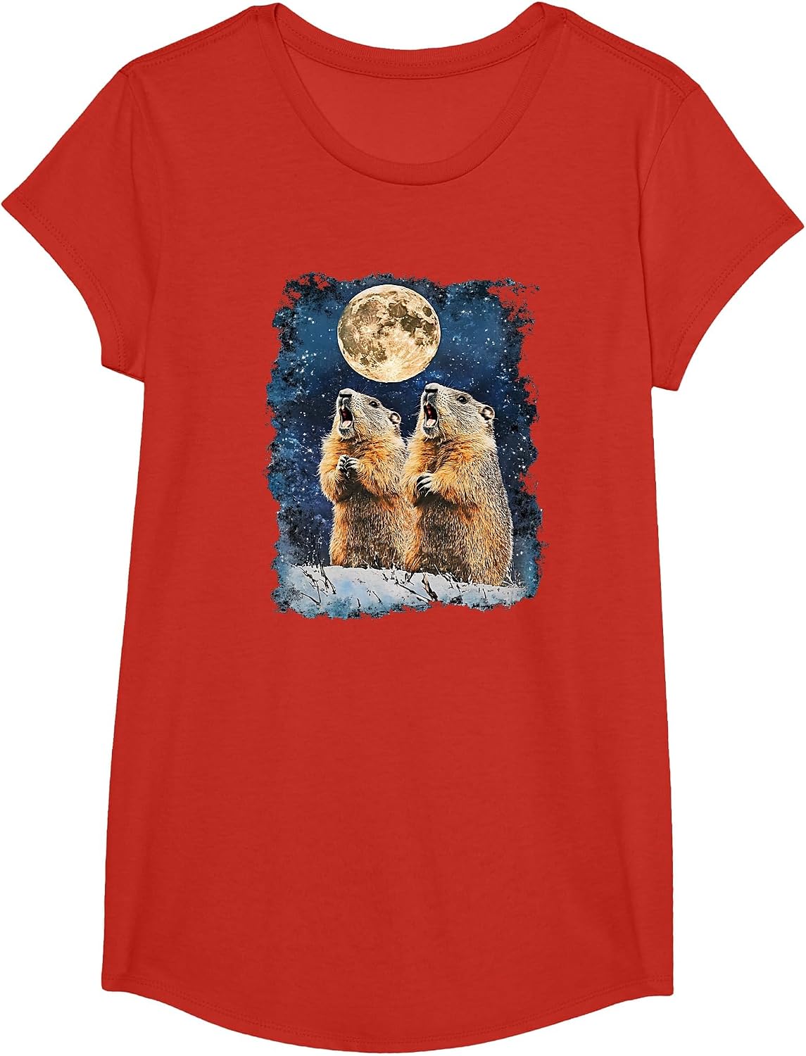 Gound Hog Day Howling at the Moon Funny Groundhog T-Shirt - Girls Red