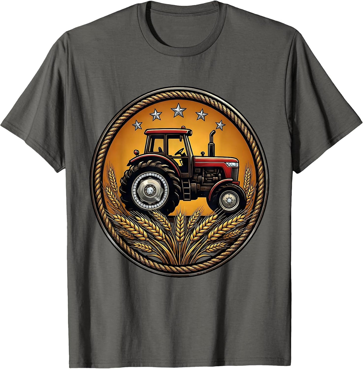 Tractor Wheat Field Harvest Country Graphic T-Shirt - Asphalt Grey