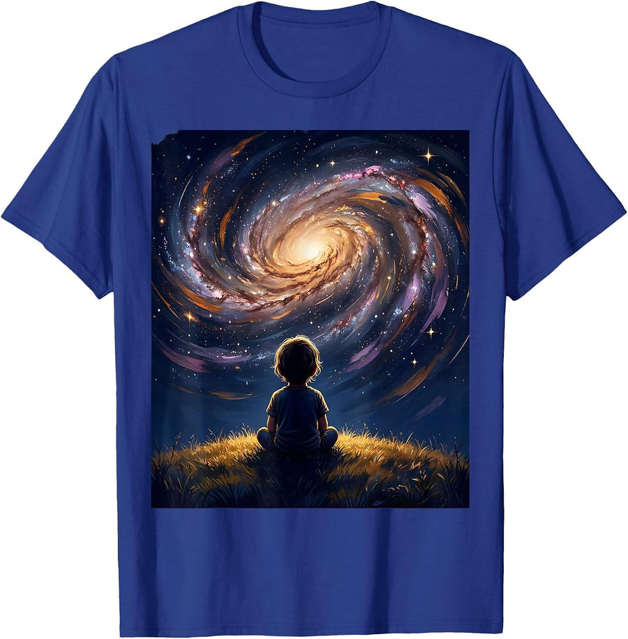 Autism Awareness Child Gazing at Galaxy Design T-Shirt - Royal Blue