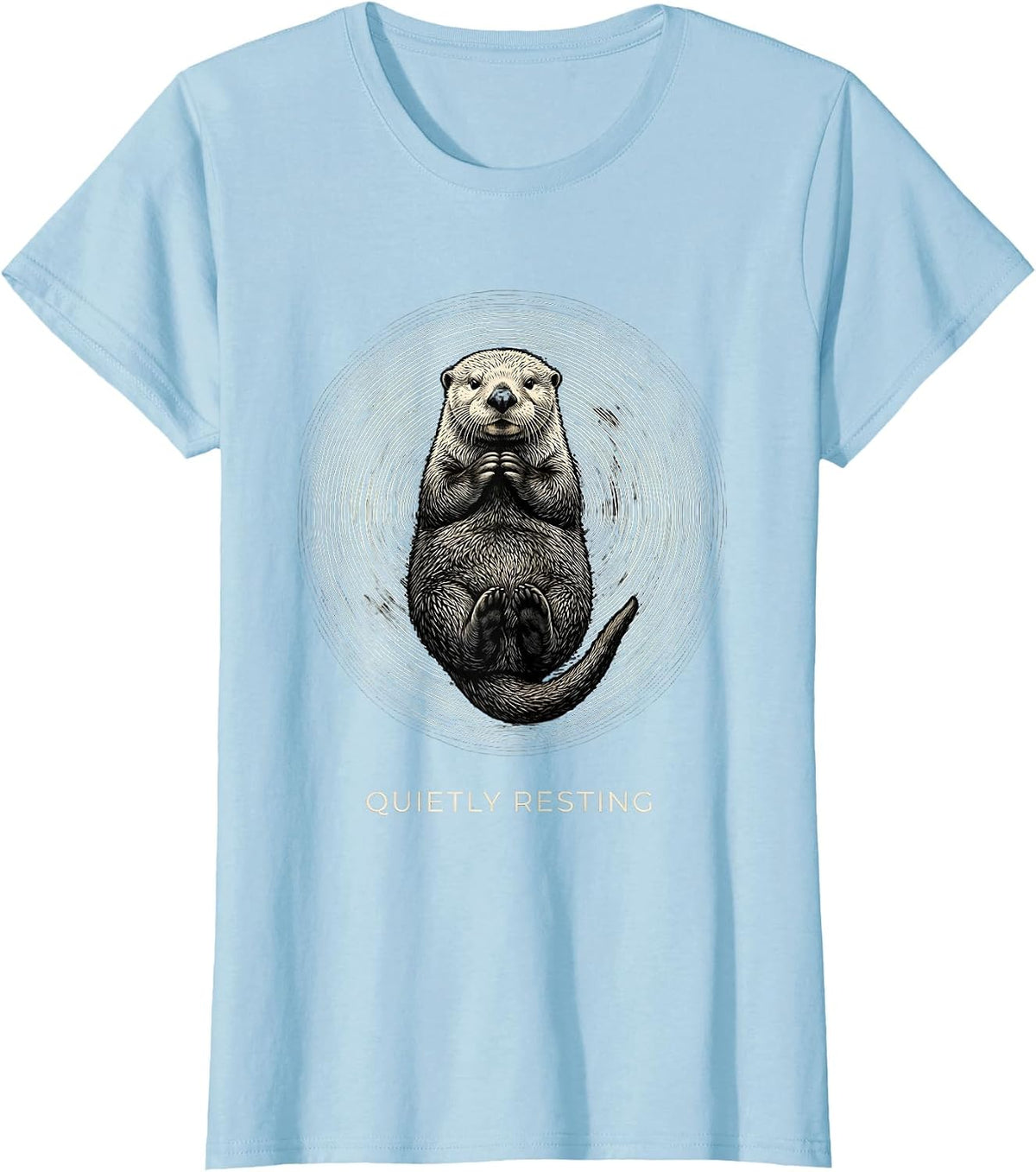 Women's Quietly Resting Tactile Monochrome Otter Animal Lover Humor T-Shirt - Baby Blue