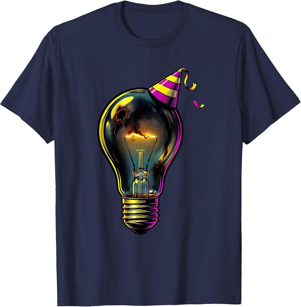 Labor Day Burnt Out Lightbulb Party Hat Tee T-Shirt - Navy Blue