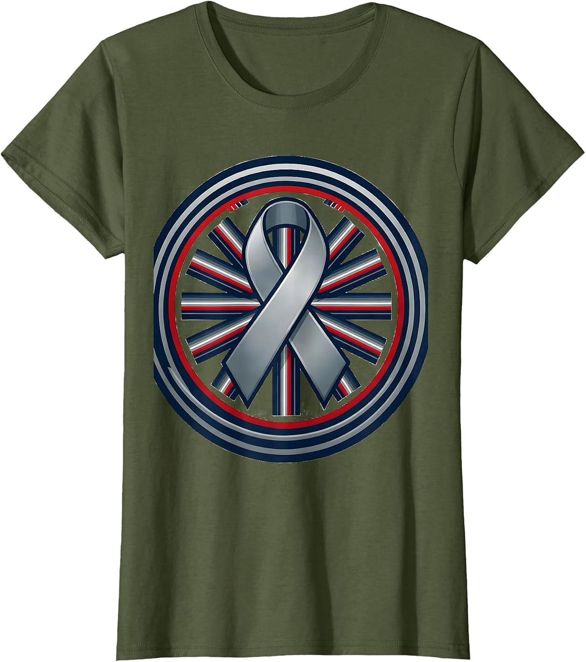 Women's Sealed Varsity Badge Silver Grey Ribbon Parkinson's T-Shirt - Olive Green