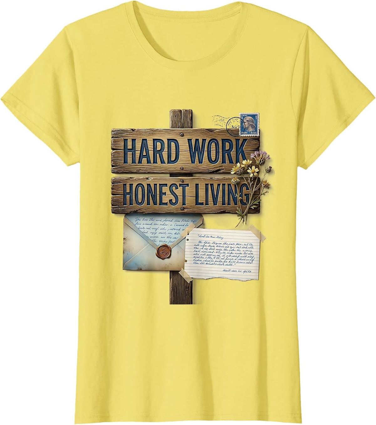 Women's Hard Work Honest Living Cowboy Design T-Shirt - Lemon Yellow