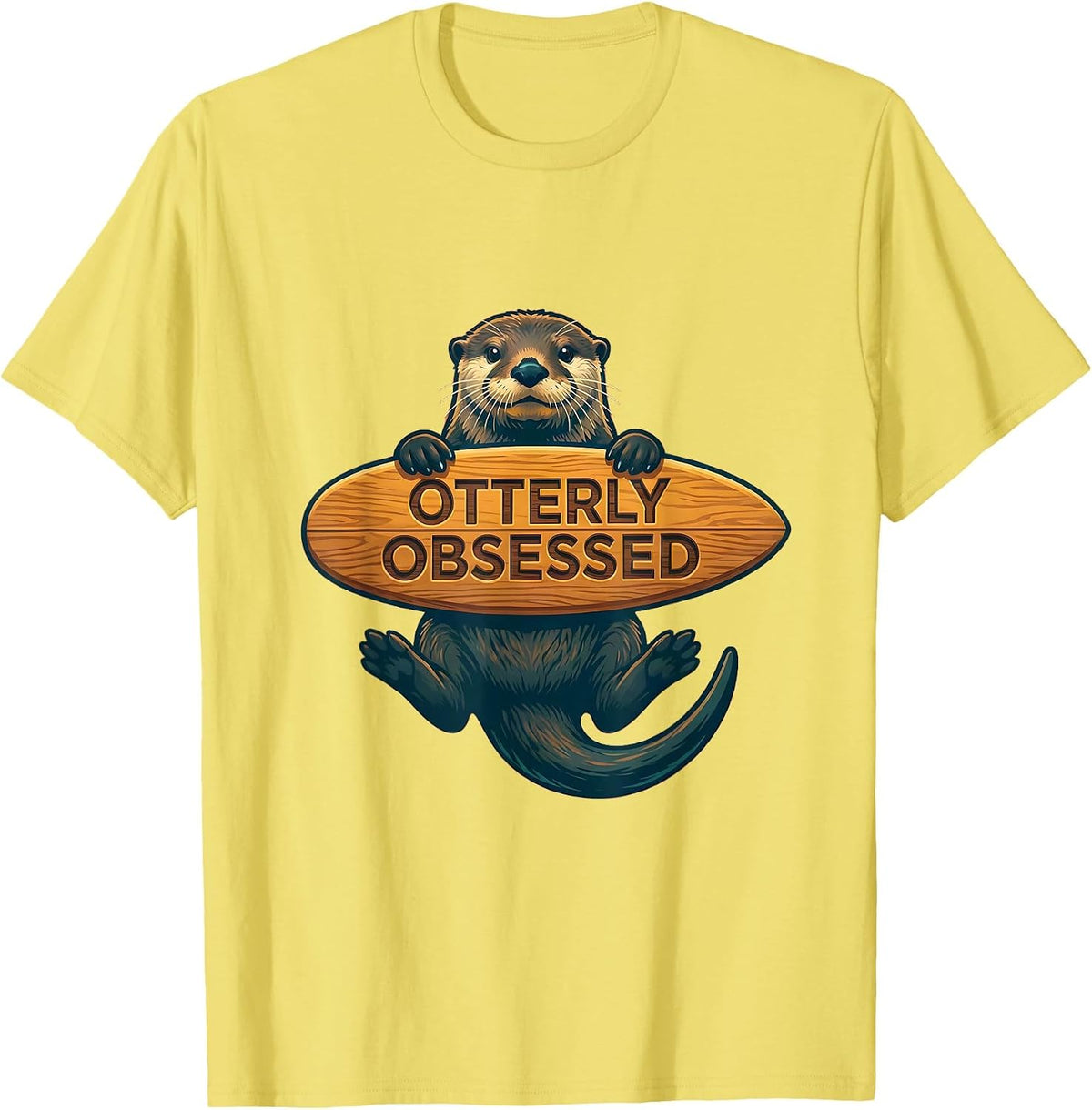 Men's Otterly Obsessed Sea Otter Lover Design T-Shirt - Lemon Yellow