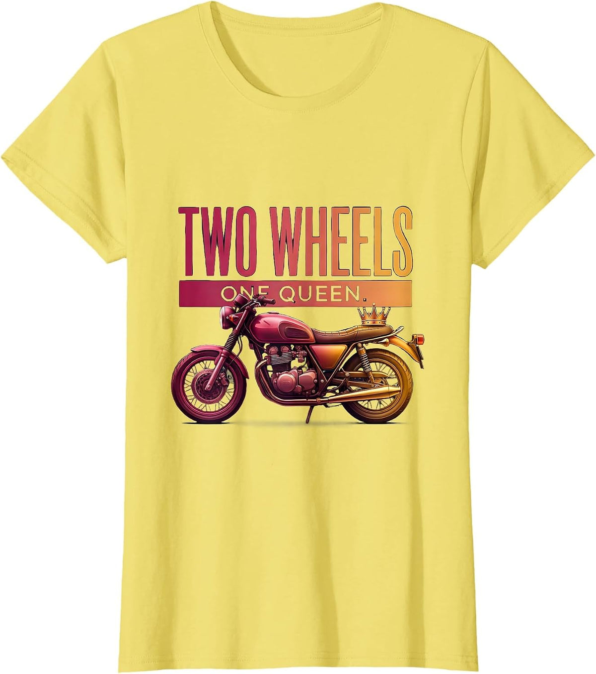 Two Wheels One Queen Biker Graphic Design T-Shirt - Lemon Yellow