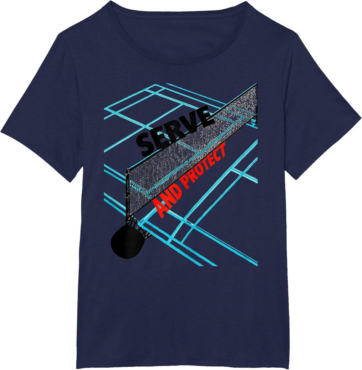 Women's Serve And Protect New Wave Typography Racket Sport Player T-Shirt - Navy Blue