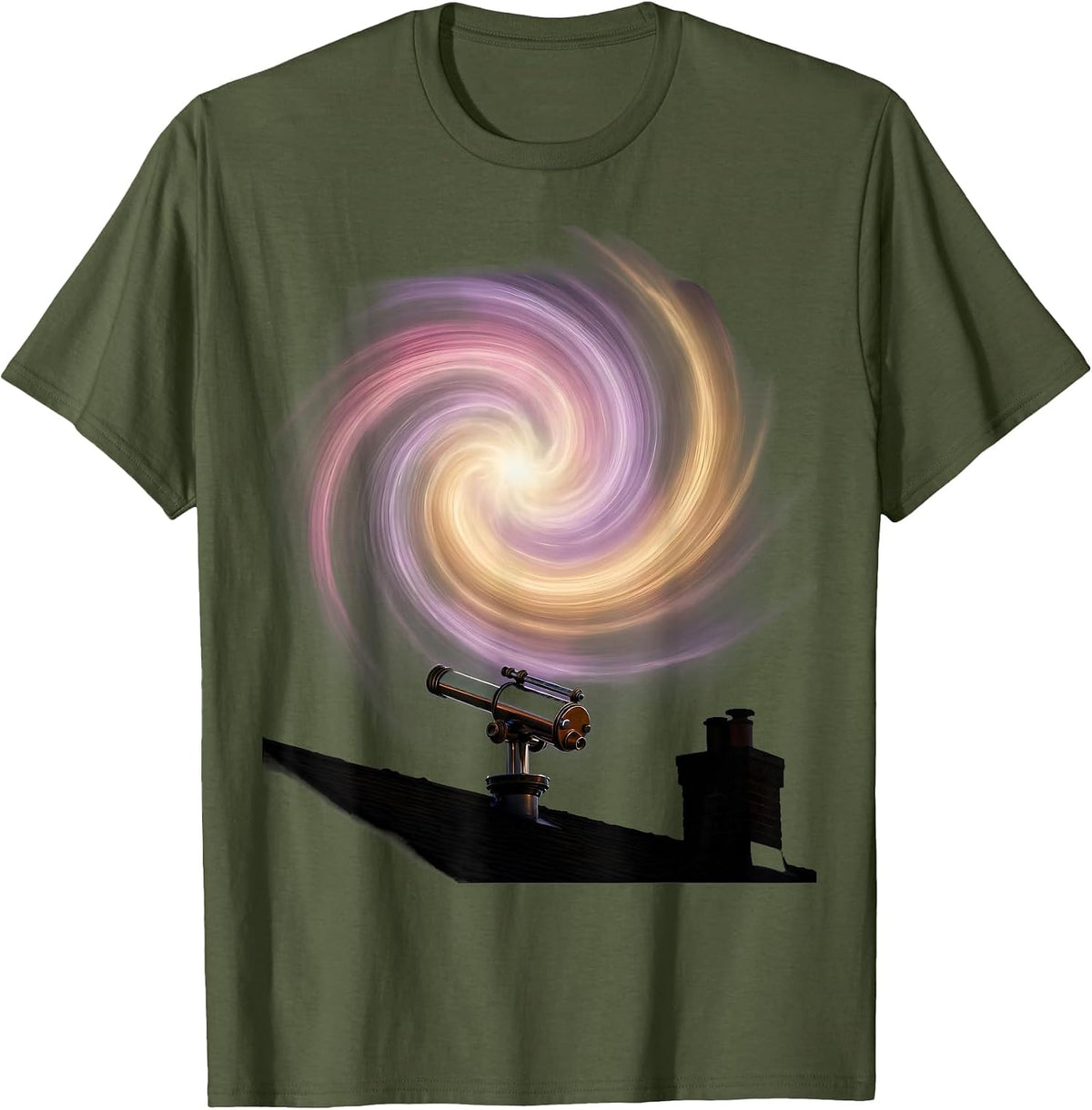 Autism Awareness Rooftop Stargazing Nebula Design T-Shirt - Olive Green