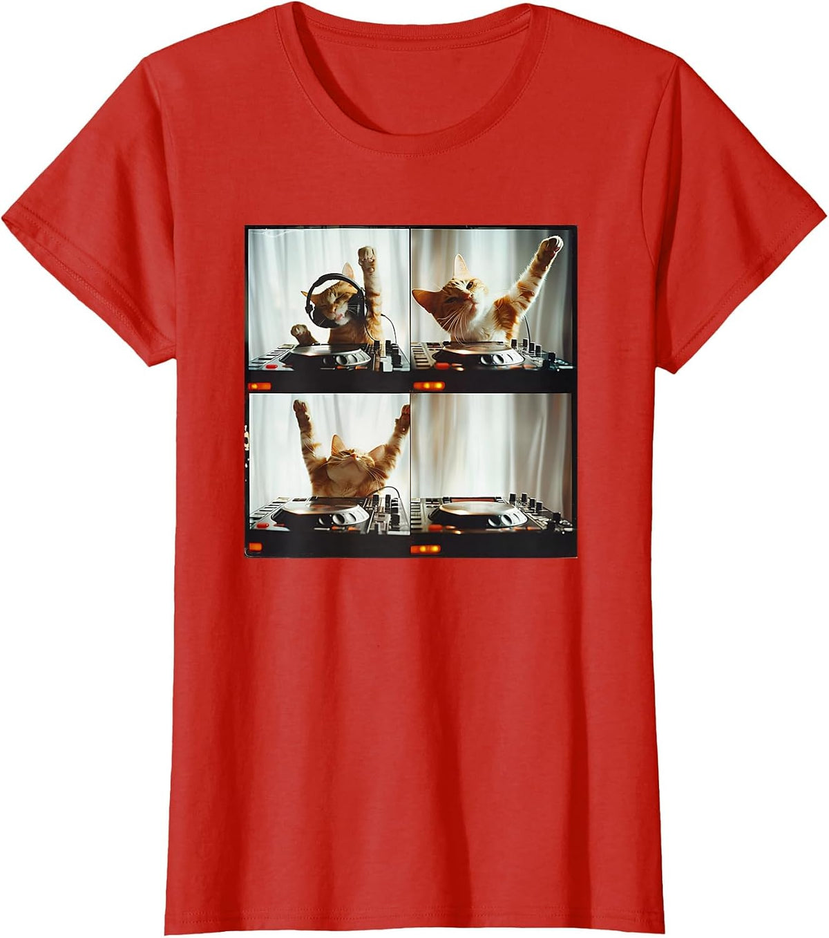 DJ Cat Photo Booth Funny Cat T-Shirt - Red
