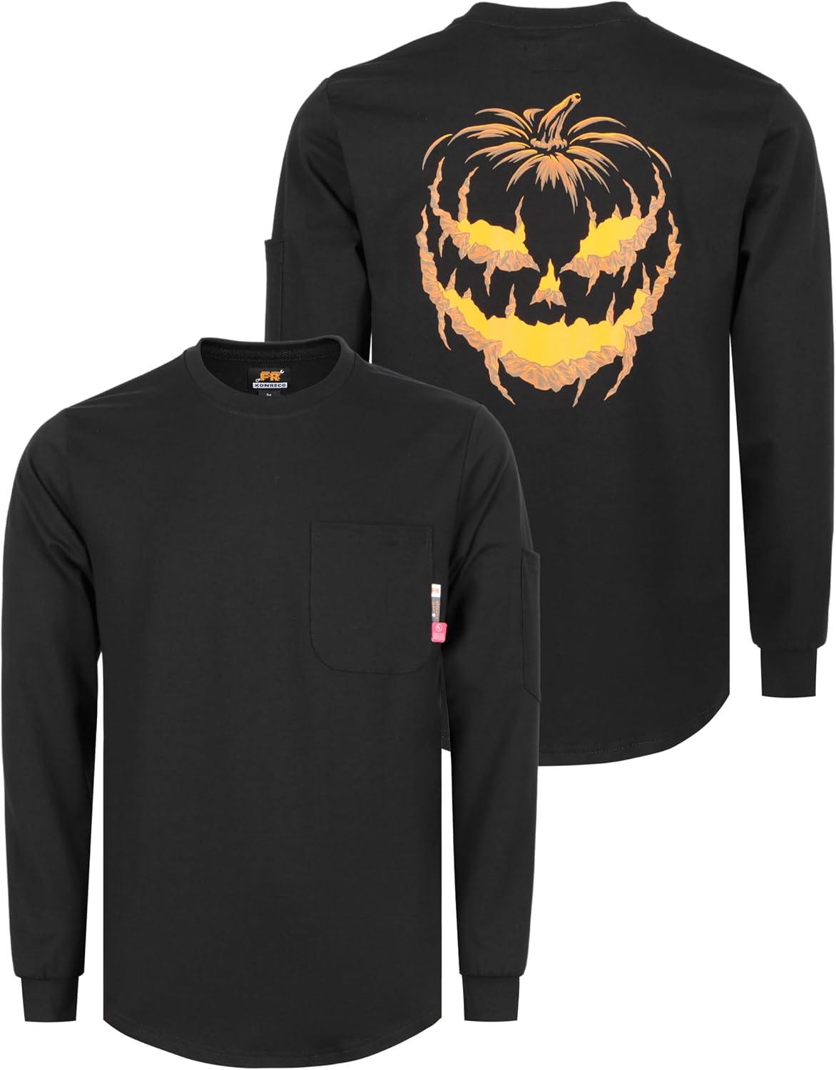 KONRECO FR Shirts for Men Crewneck 6oz 100% Cotton Jersey NFPA2112 CAT2 - Black-halloween Pumpkin