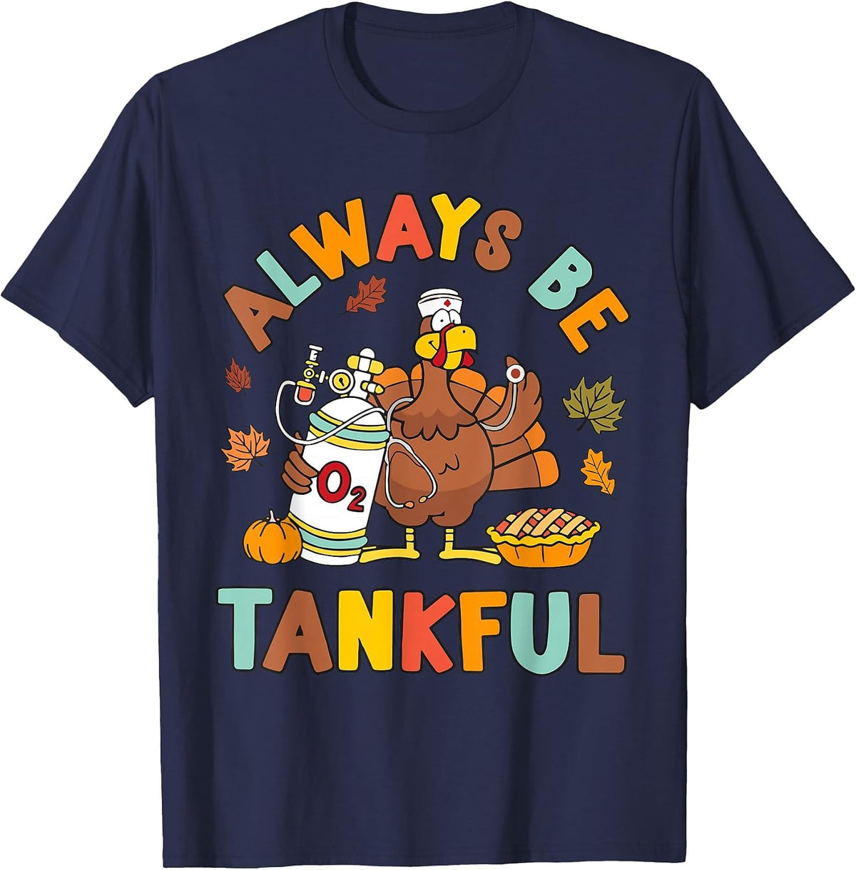 Respiratory Therapist Thanksgiving Nurse Autumn Fall Turkey T-Shirt - Navy Blue