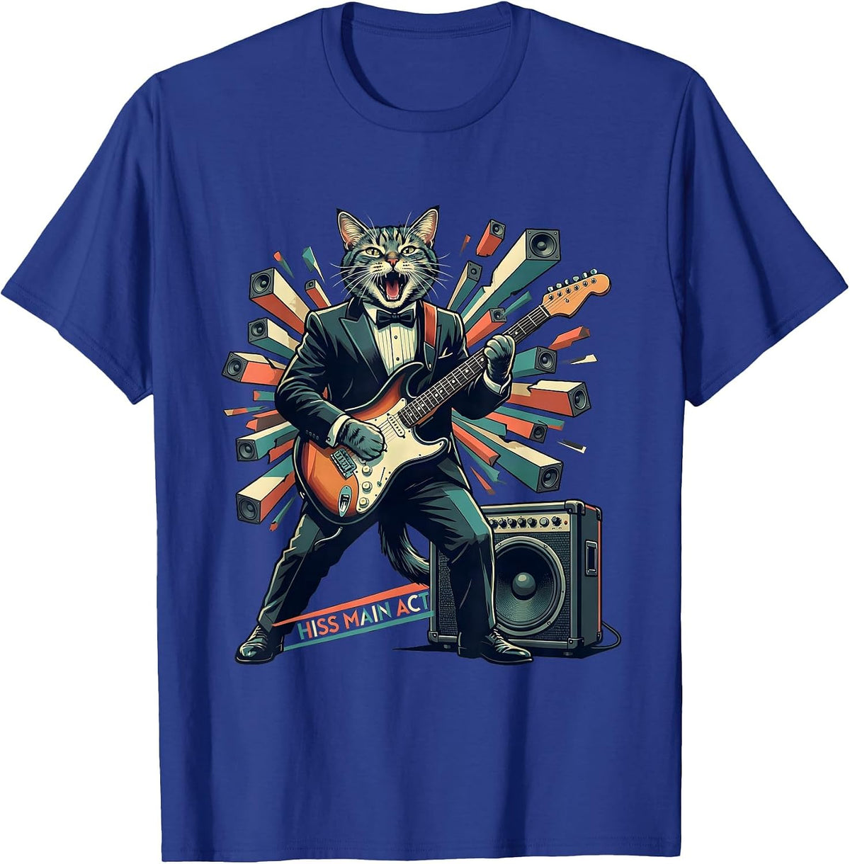 Men's Hiss Main Act Funny Cat Rock Guitarist Cat Lover Gift T-Shirt - Royal Blue