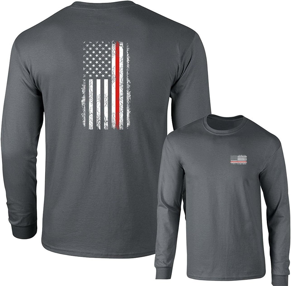 Thin RED LINE Firefighters USA Flag Long Sleeve T-Shirt F&B - Charcoal